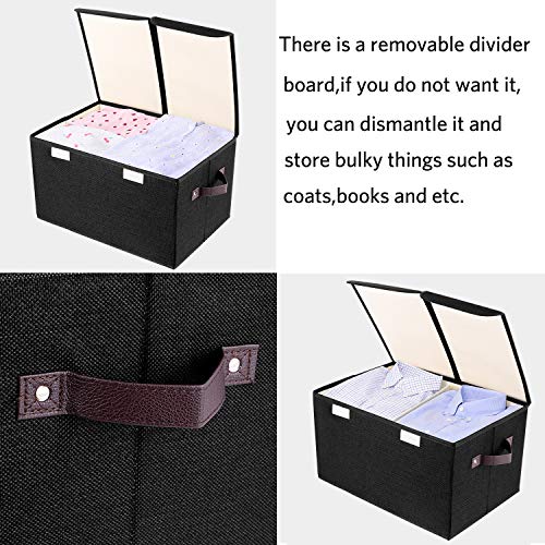 Larger Storage Cubes [4-Pack] Senbowe Linen Fabric Foldable Collapsible Storage Cube Bin Organizer Basket With Lid, Handles, Removable Divider For Home, Nursery, Closet - (16.5X 11.8 X 9.8”) #TOP2