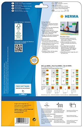 Herma Self Adhesive Removalbe Coloured Labels, 48 Labels Per A4 Sheet, 960 Labels For Printers, Yellow, 45.7 X 21.2 Mm (4366) #TOP1