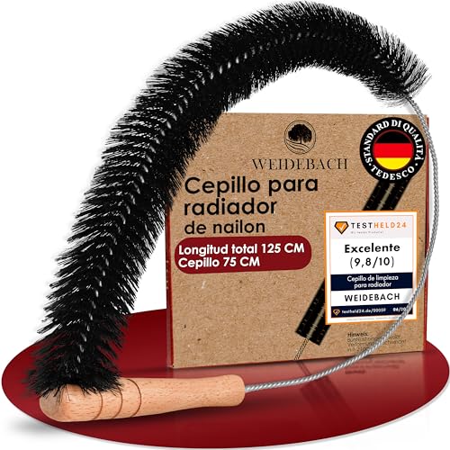 Weidebach® Cepillo para Radiadores 125 Cm De Longitud Total / 75 Cm Cepillo Nylon, Cepillo para Limpiar Radiadores Sin Pelos De Animales, Cepillo Radiadores Que Llega A Todos Los Rincones