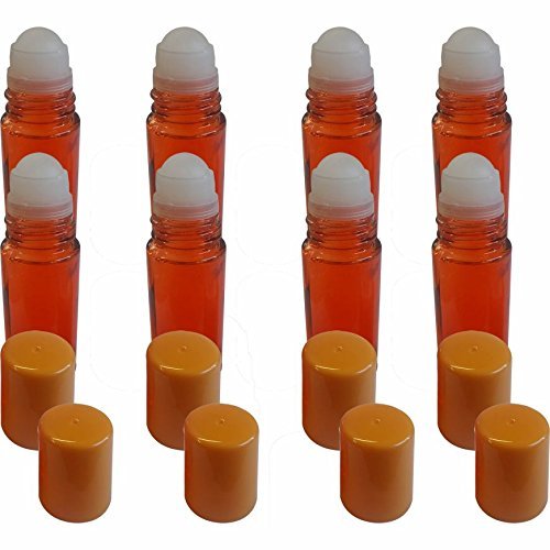 8 Pack of Roll On Empty Glass Bottles for Essential Oils - Refillable Roller Color Roll On - Bulk - 30 ml 1 oz Pack of 8 -Orange Color