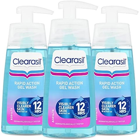 Clearasil Ultra Rapid Action Gel Face Wash Cleanser, Salicylic Acid, Unclog Pores For A Visibly Clearer Skin, Remove Dirt, Pimples & Spots, Pack Of 3 x 150ml Cover