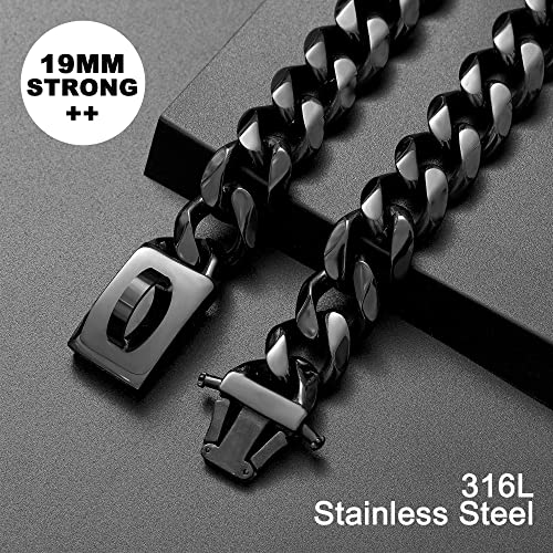Dog Chain Collar Walking Collar With Design Secure Buckle 19Mm Black Cuban Link Strong Heavy Duty Chew Proof Chain(19Mm, 10") #TOP3