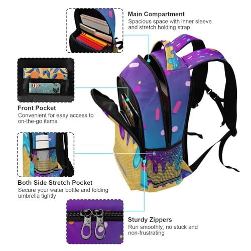 Image of Ice Cream Cone Pattern Large School Backpacks with Chest Strap for Boys Girls Students,Lightweight Bookbags 17 Inch, Portable Casual Daypack Bags