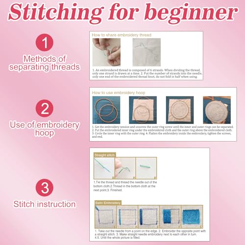 Image of Mindsoft 3 Set Needlepoint Kit for Beginners with Hoop,Axolotl | Bamboo Hoop Thread Needles Instructions, Easy Hand Embroidery for Beginners Home Crafts,Pre-stamped Funny Cute Designs