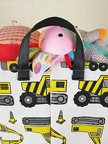 Image of Square Storage Basket Gift Shelf Basket Storage Bin, Nursery Basket Organizer Box for With Handles for Room Deco (Excavator)