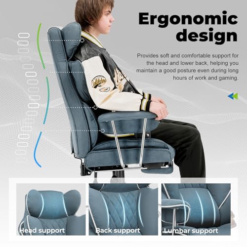 COMHOMA Big and Tall Office Chair, High Back Leather Gaming Chair with Footrest, Executive Ergonomic Office Chair with Pocket Spring Lumbar Support and with Outward Fixed Soft Armrests