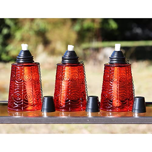 Seraphic Citronella Table Top Torches for Outdoor Patio, 16oz Decorative Glass Torch Citronella Candles for Outside Deck, Garden, Parties, Set of 3, Red - Thumbnail 4