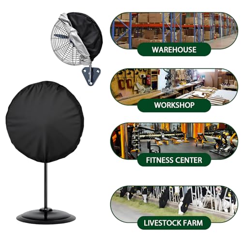 Image of Wall Mount Fan Cover, 16 Inch Industrial Fan Cover, 600D Waterproof & Dustproof for Wall Mount, Pedestal Fans Protection with Zipper and Securing Strap