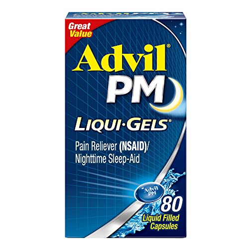 Advil PM Liqui-Gels Pain Reliever and Nighttime Sleep Aid Pain Medicine with Ibuprofen for Pain Relief and Diphenhydramine HCL for a Sleep Aid - 80 Liquid Filled Capsules - Back to College