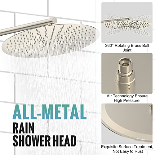 Sr Sun Rise Full Body Shower System - 16 Inch Rainfall Shower Faucet Set With 6 Settings Handheld Shower Head - Valve Included - Brushed Nickel #TOP2