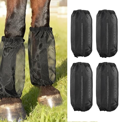 Image of 4 Pack Horse Fly Leg Wraps - Breathable Mesh Fly Boots for Horses, Non-Slip No RubFit, UV Protection for Pasture & Trail Riding
