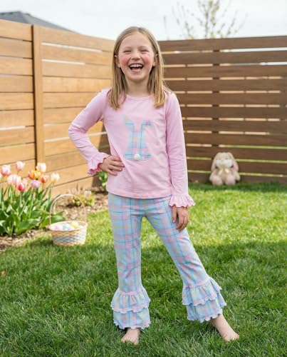 Image of Unique Baby 2 Piece Girls Double Ruffle Leggings and Long Sleeve Shirt Clothes Set Kid and Toddler Girl Outfit