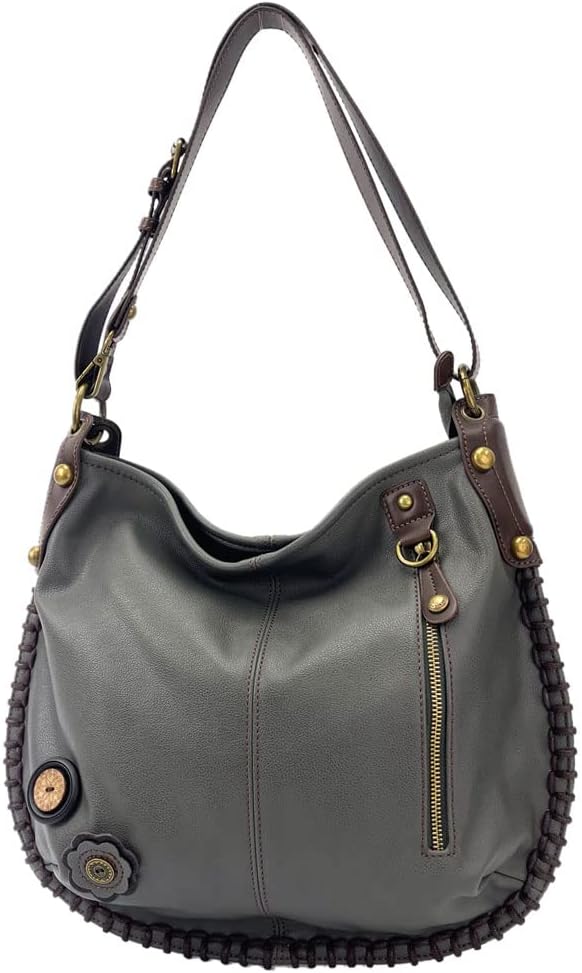Chala Convertible Shoulder or Crossbody Large Hobo Handbag with Keyfob -Multicolor (Grey_ Mushroom)