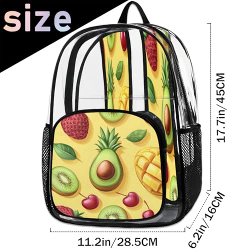 Strawberry Cherry Mangos Clear Backpack for Stadium Events, Funny Fruit Waterproof Clear Bag for Women Men Adult Sport Work Daily Music Festival and Concerts2