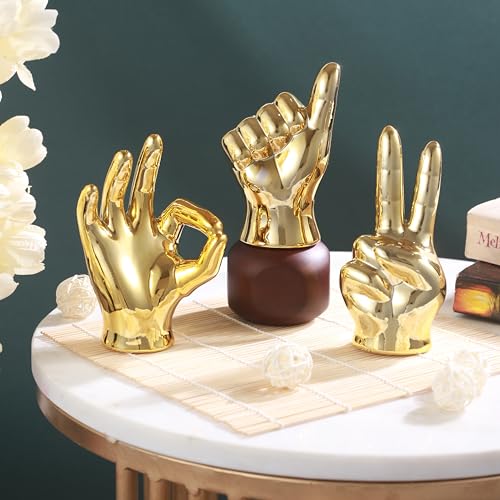 Image of TIED RIBBONS Set Of 3 Hand Sign Fantasy Showpiece Statue Collectible Figurines(Multi,Ceramic)Decorative Items For Home Decor Living Room Bedroom Wall Shelf Office Table Top Decoration Gifting