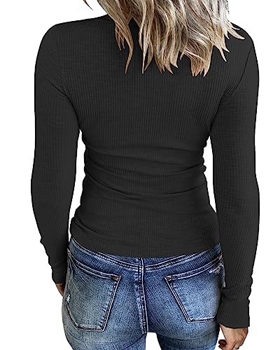 KINLONSAIR Women Casual Long Sleeve Tunic V-Neck Slim Fit T Shirts Basic Tee Tops Crew Neck Ribbed Knit Solid Shirt2