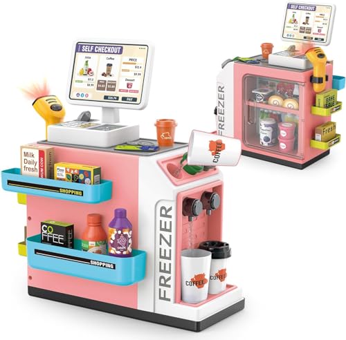 Plutofit 46PCS Cash Register Playset for Kids Pretend Play Mini Supermarket Cashier Grocery Store with Money, Scanner, Coffee Machine,Credit Card and Play Foods, Gift for Toddler Boys and Girls Plutofit 46PCS Cash Register Playset for Kids Pretend Play Mini Supermarket Cashier Grocery Store with Money, Scanner, Coffee Machine,Credit Card and Play Foods, Gift for Toddler Boys and Girls