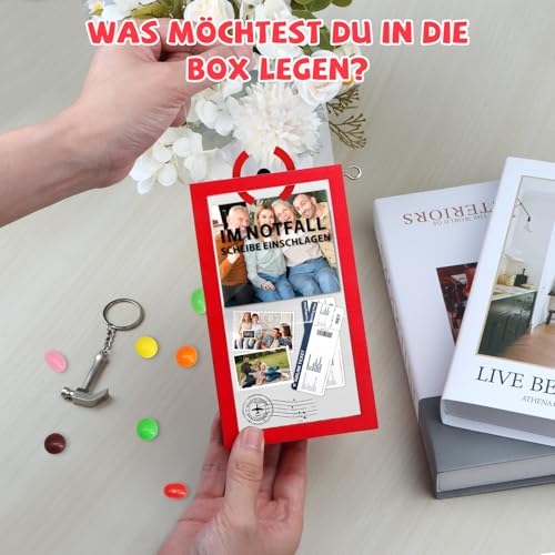Anruzon - Originelle 16 Geburtstag Geschenk mädchen & Junge - 16.Geburtstag Geldgeschenke - Lustige Notfallbox mit Hammer und Seil - Deko Holzkiste - Personalisierbares Geschenk