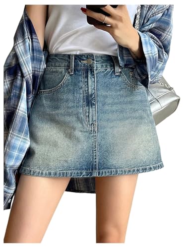 Floerns Women's High Waisted Mini Denim Skirt Casual A Line Jean Skirts with Pocket