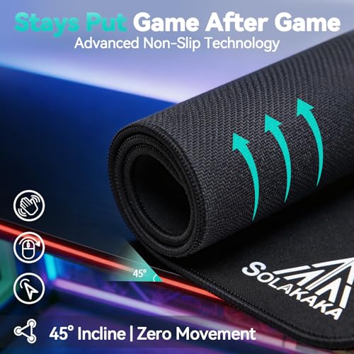 Image of SOLAKAKA EP9 Black Gaming Mouse Pad- 4MM Thick 17.7 inchx15.7 inch (450x400mm) Large Mouse Pad, Micro-Woven Precision Surface, Non-Slip Rubber Base, Stitched Edge- FPS,MOBAs,RTS,MMO