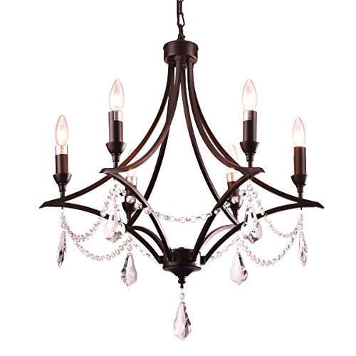 mirrea Vintage Crystal Chandeliers Pendant Lights No Shade Oil Rubbed Dark Bronze 6 Lights of Candelabra Base