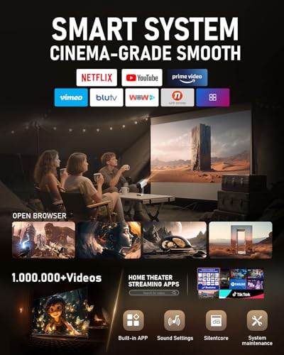 Image of [Officially-Licensed APP & DoIby Audio] Smart Mini Projector with WiFi and Bluetooth, VOPLLS 2000ANSI Portable Outdoor Projector 4K Support with TOF Real-Time Focus, Native 1080P Home Movie Projector