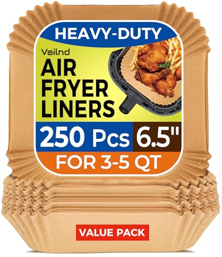 Air Fryer Paper Liners: 250Pcs Parchment Paper Sheets, Air Fryer Liner Disposable, Oilproof Waterproof Airfryer Basket Liner Square (6.5inch)