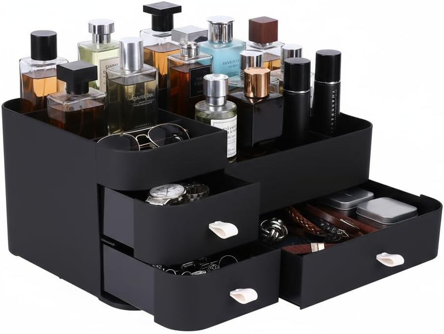 Cologne Organizer for Men, Perfume Organizer, Cologne Stand, Makeup Holder, Bathroom Counter Storage, Bathroom Decor, Gifts for Men, Black