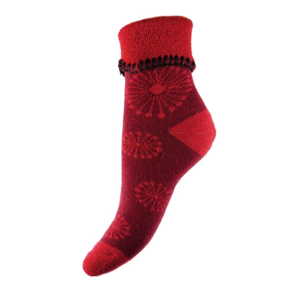 Joya SocksJoya Luxurious Cuff Socks Red With Flower Seed Heads UK 4-7