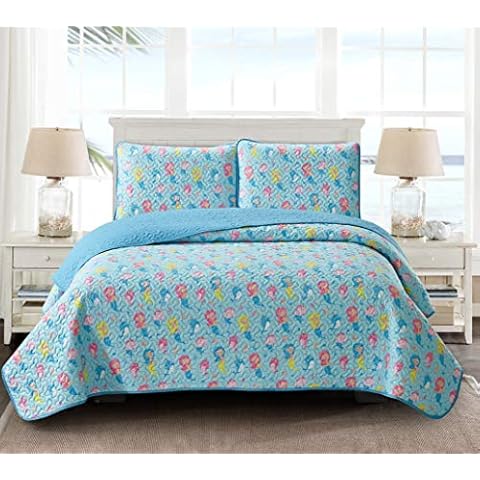 Universal Home Fashions Mermaids & Friends 2pc Quilt Set Twin, Blue (15489) Cover