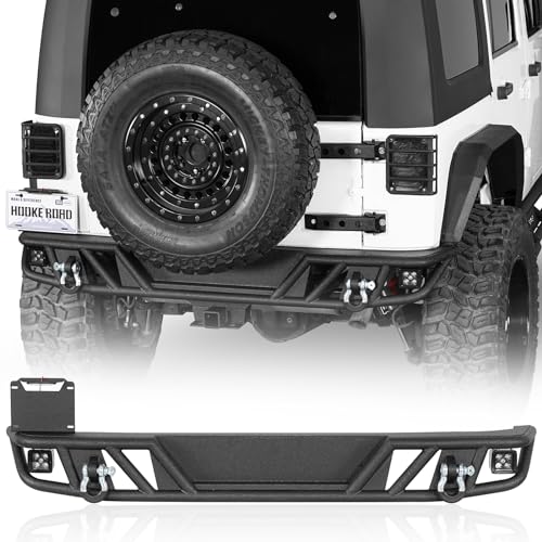 Image of Hooke Road JK Tubular Rear Bumper for 2007-2018 Jeep Wrangler JK & Unlimited 2 /4 Doors, Rock Crawler Offroad Bumper w /Hitch Receiver & D-rings