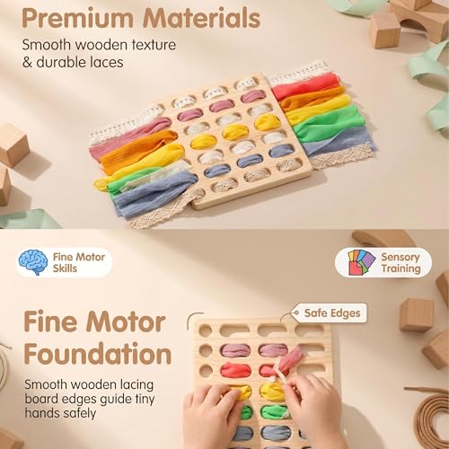 Image of Eray Wooden Toys Open Ended Busy Board with Play Silks Kid Safe Weaving Board Handwork Gift Educational Toy