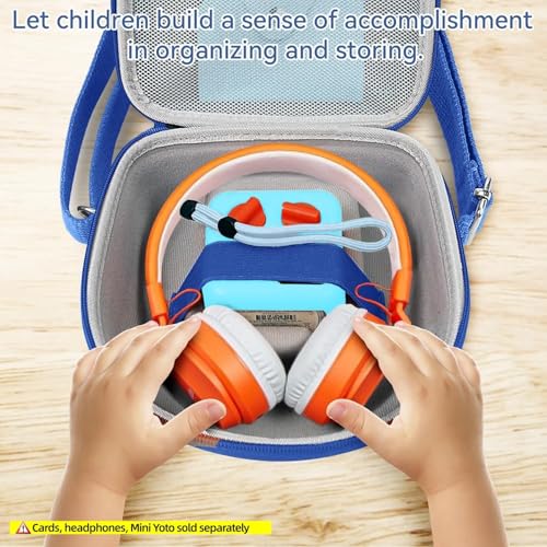 Image of Hard Case Compatible with Yoto Mini (2024 Edition), 3-in-1 Travel Bundle: Silicone Cover + Case with Shoulder Strap (Fits Mini Player & Headphones) + Up to 10 Card Holder for YOTO Cards (Blue)