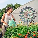 VeyFolzin.st Metal Outdoor Wind Spinner, 2-Way Wind Sculpture Spinner with Metal Stake, Waterproof 360 Degrees Kinetic Windmill Art Decoration for Patio Garden Lawn (2 Turn Vintage Feathers B) - Image 6