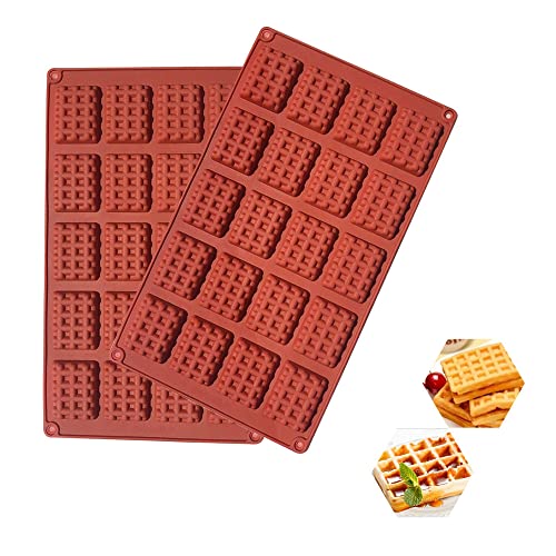 Yolistar 2 Pcs Moule à Gaufres, Bakeware Moule à Biscuit Outil Cuisson de Cuisine Moules à Biscuits Aux Gaufres en Silicone à 20 Trous, pour Gâteaux, Biscuits, Bagels, Muffins, Chocolat, Cookie