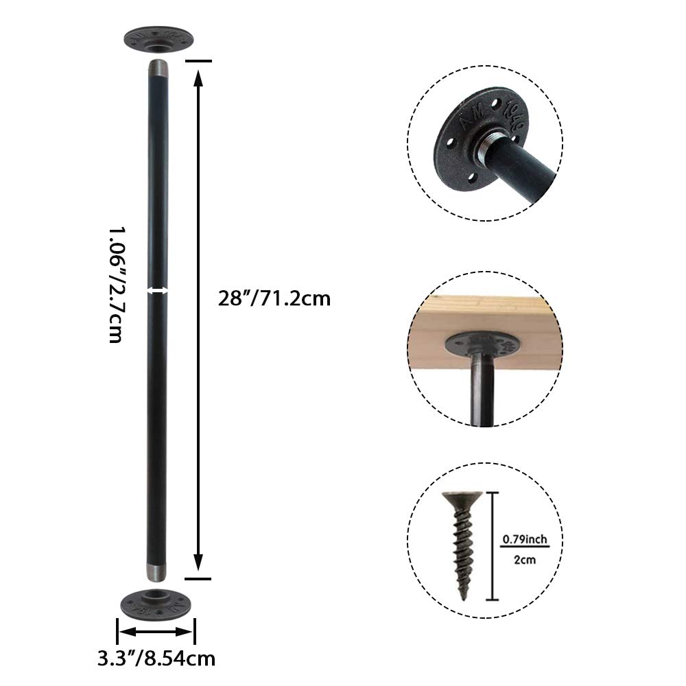 GeilSpace 28" Industrial Grey Pipe Table Legs, Metal Pipes and Flanges for Custom Vintage Tables and Furniture, Rustic DIY Desk Legs, Shelf Support, Set of 4 (3/4" Ã— 28", Grey)