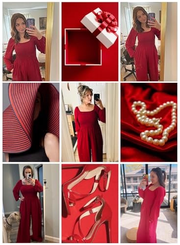 Happy Sailed Overalls For Women Solid Color Long Sleeve Jumpsuit One Piece Jumpsuits Wide Leg Long Pant Rompers Boho Casual Fall Outfits Red X-Small thumb #4