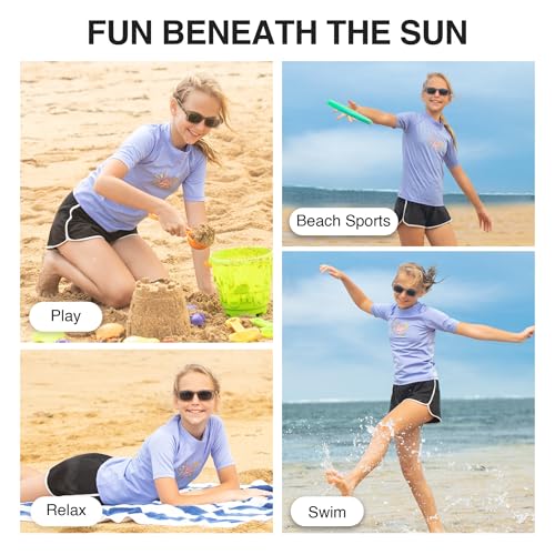 Image of Kanu Surf Girls' Jade Rash Guard UPF 50+ Sun Protection Short Sleeve Swim Shirt