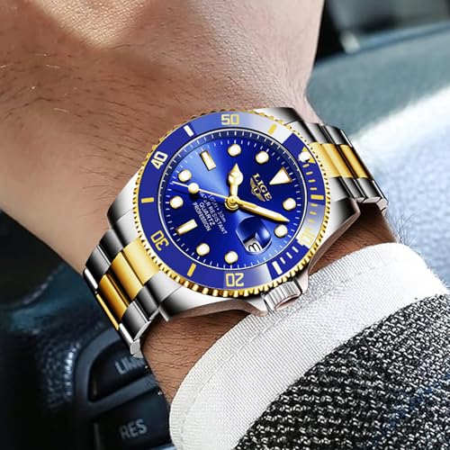 Image of LIGE Fashion Watches for Men Stainless Steel Business Dress Watch Waterproof Analog Quartz Watch with Luminous Date Display Manl Wrist Watch