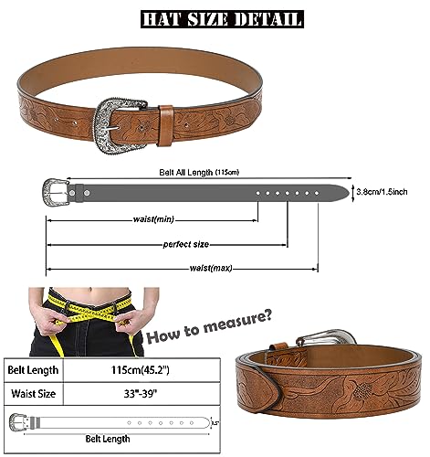 INOGIH Adjustable-Vintage-Western-Cowboy-Belt Women Men - Cowboy-Style Engraved-Buckle Belt for Jeans Pants Dresses2