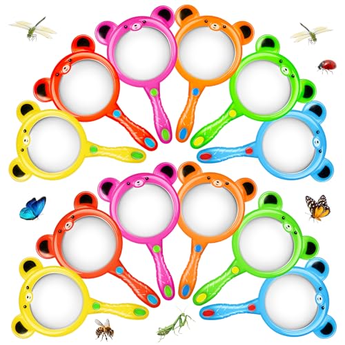 12Pcs Magnifying Glass for Kids, Colorful Hand Toy Magnifying Glass, Mini Magnifying Glasses for Science Class Reading Outdoor Observation Party Favor