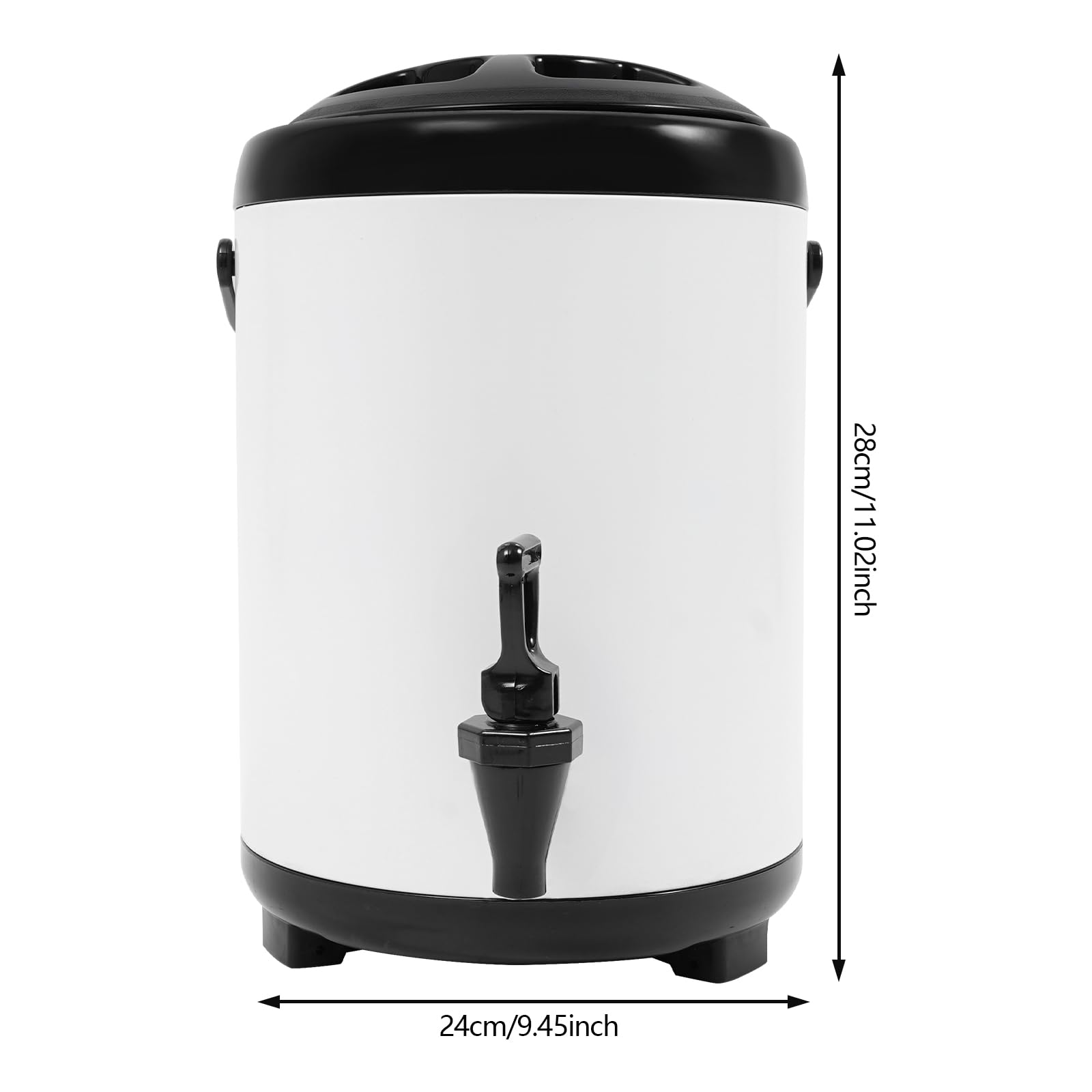 Dispenser per bevande isolato, 8 l, in acciaio inox, dispenser per bevande calde e fredde, contenitore termico con rubinetto e maniglia per caffè, cioccolato, tè al latte, succo (bianco)