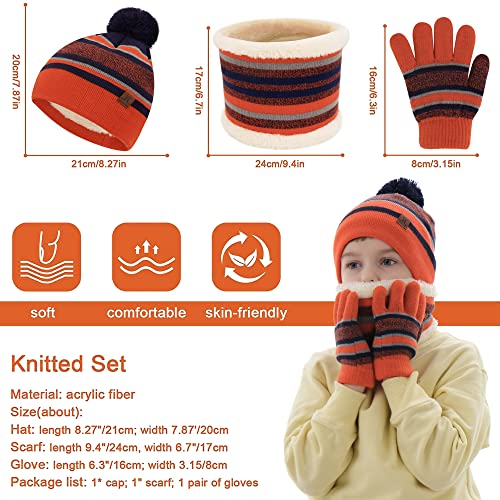 Image of Kids Toddlers Winter Hats Knit Warm Beanie Scarf Gloves Set for Boys Girls Age 2-7, Pompom Cap Neck Warmer Fleece Lined Gifts
