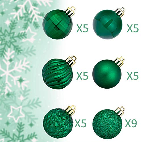 Ki Store Green Christmas Balls 34Pcs 1.57-Inch Small Christmas Tree Decoration Ornaments For Xmas Tree Holiday Wreath Garland Decor Ornaments Hooks Included #TOP1