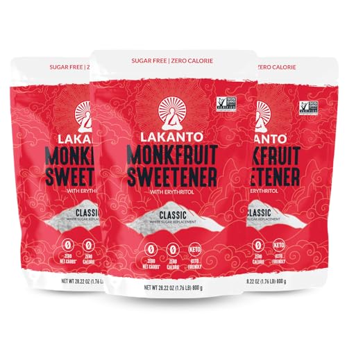 Lakanto Classic Monk Fruit Sweetener with Erythritol - White Sugar Substitute, Zero Calorie, Keto Diet Friendly, Zero Net Carbs, Baking, Extract, Sugar Replacement (Classic White - 1.76 lb Pack of 3)