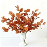 【ASPECTO REALISTA】Estos tallos de eucalipto artificial, a diferencia de otras hojas de plástico baratas o hojas hechas de papel, las hojas con venas utilizan tela de seda de alta gama para que parezcan realistas, tacto aterciopelado real y lujoso, líneas con textura, proporcionando a tu hogar una fuerte atmósfera otoñal y aportando vitalidad y sensación natural a tu hogar, añadiendo un ambiente romántico a la vida cotidiana.