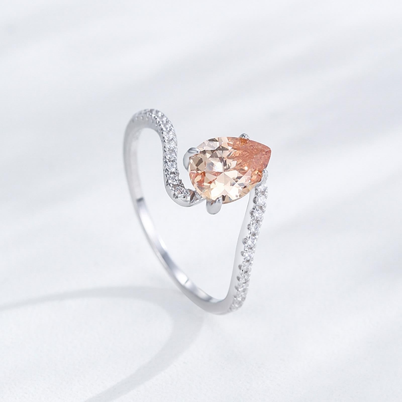 KnSam Anillo de boda de oro blanco de 9 K/14 K/18 K, elegantes anillos de pareja con diseño de laboratorio, zafiro champán, talla 47 – 65