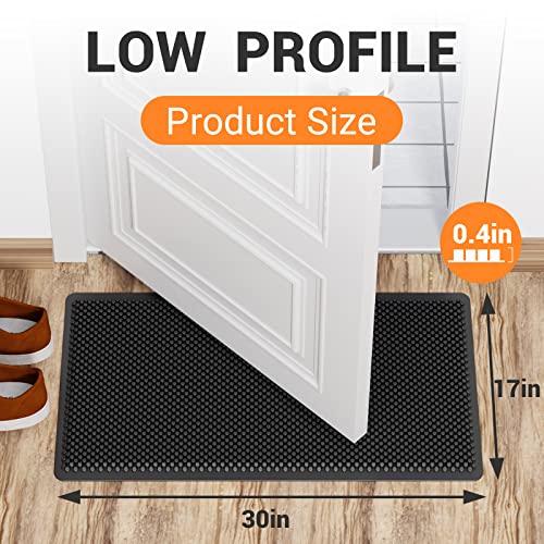 Fowooyeen Door Mat, 30'' x 17'' Silicone Scraper, Non-Slip Washable Weatherproof Low-Profile Entrance Mat for Front Door Garage or Patio, Black - Image 3
