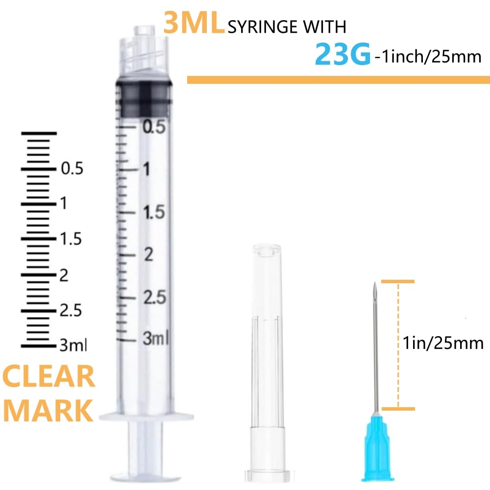 50 Pack 3ml 23 Gauge - Luer Lock 1ml 2.5ml 3ml 5ml 10ml 20ml with 25Ga, 23Ga, 22Ga, 21Ga, 18Ga Lab Consumables(Individually Sealed Wrapped) — Amazon image 3