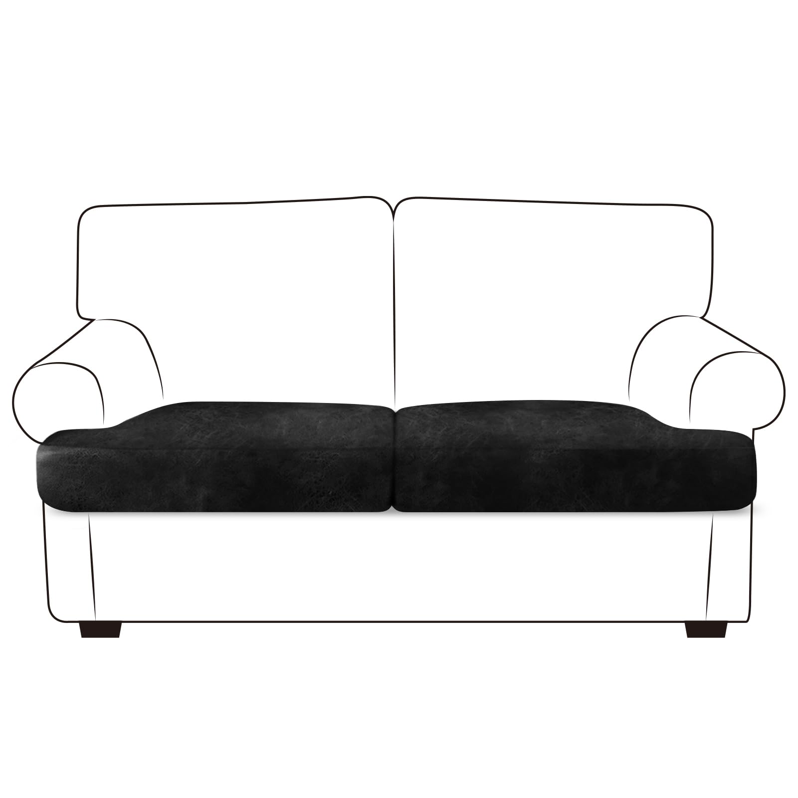 ANARACHON Leather Look Couch Cushion Covers Sofa Seat Slipcovers Sets Couches Furniture Protector for Sectional Armchair Loveseat Pets Kids Stretch Spandex Fabric (2 T-Cushion Loveseat, Black) — image 1